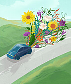 Sustainable transport, conceptual illustration