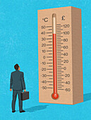 Cost of global warming, conceptual illustration