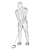 Skeleton of a golf player, illustration