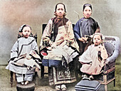 Chinese mother with nurse and children