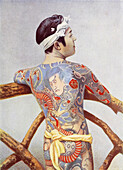 Elaborately tattooed Japanese man