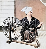 Japanese peasant girl spinning cotton