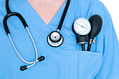 Doctor with stethoscope and sphygmomanometer