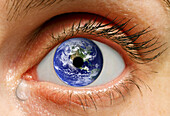Human eye with Earth, composite image