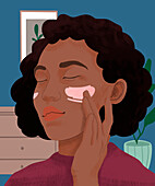 Woman applying skin cream, illustration