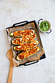 Stuffed courgettes with lentil risoni