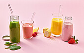 Green, red, yellow and pink smoothie