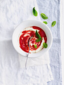Yoghurt semolina with raspberry sauce