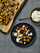 Roasted Brussels sprouts from the oven with sour cream dip
