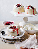 Brown sugar meringue with rhubarb and yoghurt cream