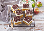 Apple cake slices with quark and dark chocolate