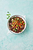 Braised lentils and carrots in maple syrup