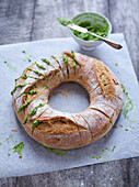 Bread ring with wild garlic butter