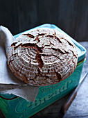 A loaf of rye sourdough bread