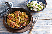 Lemon and garlic chicken with rice