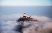 France,Bas Rhin,Orschwiller,Alsace Wine road,Haut Koenigsbourg Castle (aerial view)