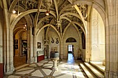 France,Seine Maritime,Pays de Caux,Alabaster Coast,Fecamp,the Gothic Revival and Neo-Renaissance Benedictine Palace,built in the late 19th century,is both the place of production of Benedictine liqueur and Museum,baptismal font made of lead of the 13th century