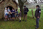 France,Eure,old wash-house of Sainte Colombe prés Vernon,Allied Reconstitution Group (US World War 2 and french Maquis historical reconstruction Association),the reenactors in partisans of the French Forces of the Interior (FFI) with their family