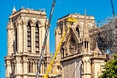 France,Paris,area listed as World Heritage by UNESCO,Ile de la Cite,Notre Dame de Paris,consolidation works after the fire of the roof