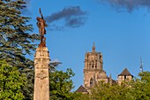 France,Aveyron,Rodez,column of freedom and Notre Dame cathedral