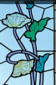 France,Meurthe et Moselle,Nancy,window of a house,stained glass window in Art Nouveau style in Isabey street