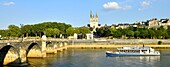 France,Maine et Loire,Angers,Verdun bridge over the Maine river and Saint Maurice cathedral