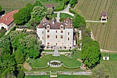 France,Lot,Caillac,Lagrezette castle where a wine of Cahors is produced and its dovecote (aerial view)