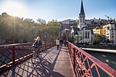 France,Rhone,Lyon,historic district listed as a UNESCO World Heritage site,Old Lyon,Saint Georges footbridge over the Saone river and Saint Georges church