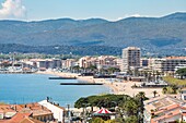 France,Var,Frejus,the beach and the Maures massif in the background