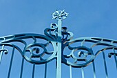 France,Meurthe et Moselle,Nancy,detail of the railings of Salle Poincare in Art Nouveau style in Henri Poincare Avenue