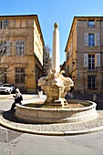 France,Bouches du Rhone,Aix en Provence,Mazarin quarter,fountain and four Dolphins square (place des quatre Dauphins)