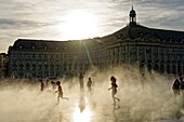 France,Gironde,Bordeaux,area listed as World Heritage by UNESCO,Saint Pierre district,Place de la Bourse,the reflecting pool from 2006 and directed by Jean-Max Llorca hydrant