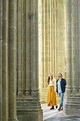 France,Manche,the Mont-Saint-Michel,couple in church interior's and the Gothic choir