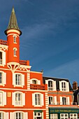 France,Somme,Baie de Somme,Le Crotoy,the hotel Les Tourelles,emblem of Le Crotoy and the Baie de Somme with its small towers