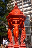 France,Paris,Chinatown of the XIIIth district,Wallace fountain painted red