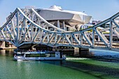 France,Rhône (69),Lyon,district of La Confluence in the south of the peninsula,first French quarter certified sustainable by the WWF,view on the railway bridge of the Mulatiere,the Museum of Confluences,museum of sciences and companies located at the confluence of the Rhone and Saone