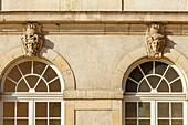 France,Meurthe et Moselle,Nancy,mascaron ornament on the facade of the Opera house on Stanislas square (former royal square) built by Stanislas Leszczynski,king of Poland and last duke of Lorraine in the 18th century,listed as World Heritage by UNESCO
