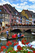 France,Haut Rhin,Colmar,Little Venice in Colmar,view of the Lauch (river) from the bridge of the rue des Ecoles