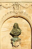 France,Meurthe et Moselle,Nancy,Stanislas square area listed as World Heritage by UNESCO,bronze bust of Israel Sylvestre by Charles Petre in Place Vaudemont (Vaudemont square)