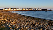 France,Finistere,Iroise Sea,Iles du Ponant,Parc Naturel Regional d'Armorique (Armorica Regional Natural Park),Ile de Sein,labelled Les Plus Beaux de France (The Most Beautiful Village of France),pebble beach in front of the quai des français libres