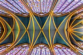France,Paris,area listed as World Heritage by UNESCO,Ile de la Cite,Sainte Chapelle,stained glass windows of the Upper Chapel