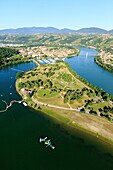 France,Isere,Les Roches de Condrieu,Leisure Center on the Rhone (aerial view)