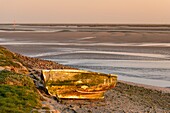 France,Somme,Baie de Somme,Saint Valery sur Somme,Boat stranded along the channel of the Somme