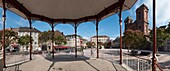 France,Territoire de Belfort,Belfort,panoramique view of the military exercise place and the cathedral saint Christophe since the bandstand