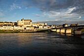 France,Indre et Loire,Loire valley listed as World Heritage by UNESCO,Amboise,Amboise castle,the castle of Amboise from theile d'Or overhanging the Loire