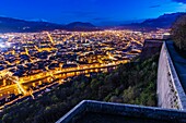 France,Isère ,Grenoble,panorama from the Bastille fort,view of the Saint-Andre collegiate church,the Belledonne chain and the Vercors massif