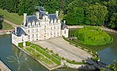 France,Eure,Chateau de Beaumesnil,castle with typical Louis XIII architecture,managed by Furstenberg Foundation (aerial view)