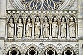 France,Somme,Amiens,Notre-Dame cathedral,jewel of the Gothic art,listed as World Heritage by UNESCO,the western facade,gallery of kings statues above the 3 porches