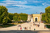 France,Herault,Montpellier,historic center,Place du Peyrou,the equestrian statue of Louis XIV,a 17th century Arc de Triomphe
