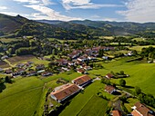 France,Pyrenees Atlantiques,Ainhoa,awarded the Most Beautiful Village of France (aerial view)